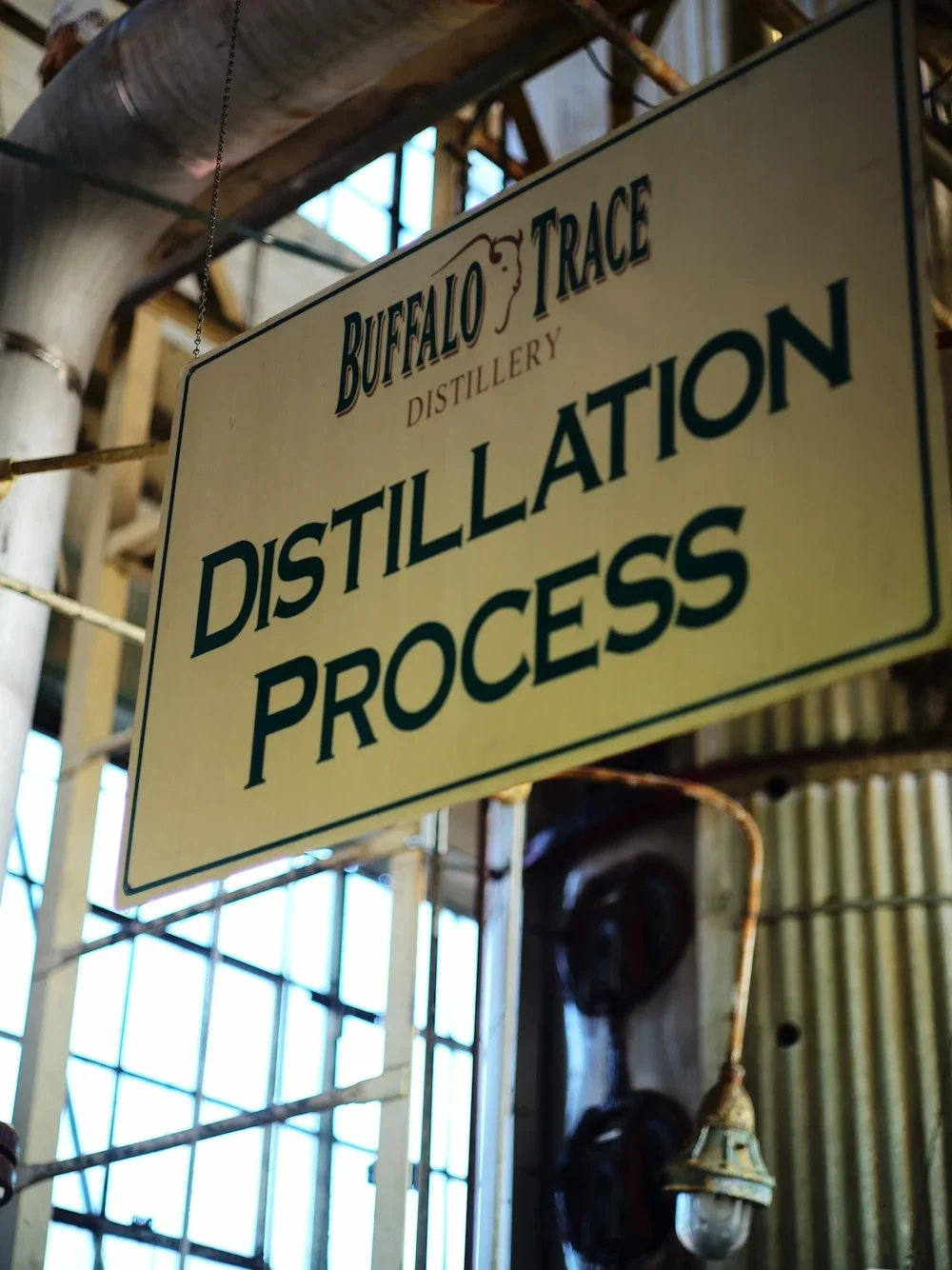 Buffalo Trace distillery sign reading distillation process